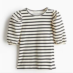 H&M Black and Cream Striped Short Sleeve Top